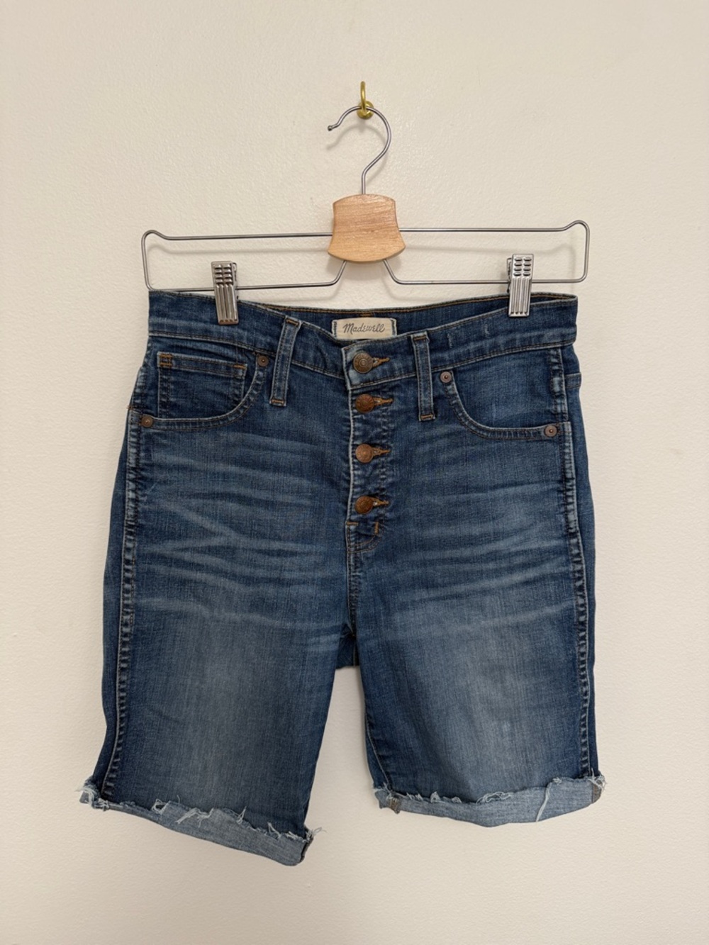 Madewell 10” High Rise Skinny Button Fly Cut Off Jean Bermuda Shorts